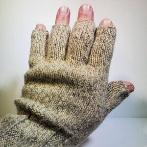 VINTAGE KNITTED WOOL FINGERLESS GLOVES WITH LONG CUFFS...1971...SET NO. TWO